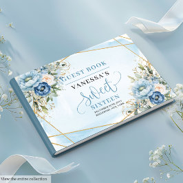 Shimmer Dusty Blue White Peonies Sweet sixteen 16 Gästböcker