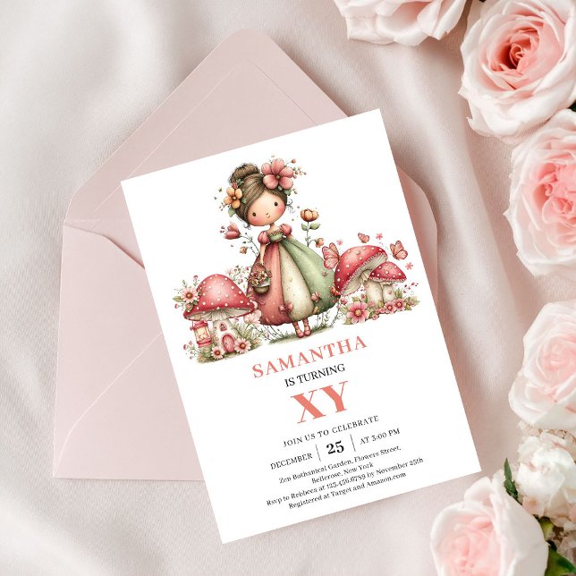 Shimmer Fairy 7-års födelsedags Pastell Blommiga I Inbjudningar (Shimmer Fairy 7th Birthday Pastel Floral Invitation)