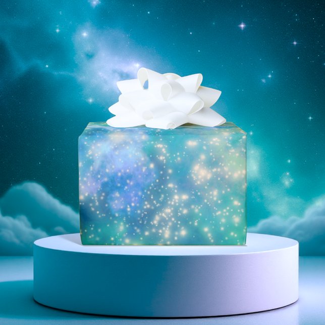 Shimmer Galaxy blue grönt Presentpapper (Skapare uppladdad)