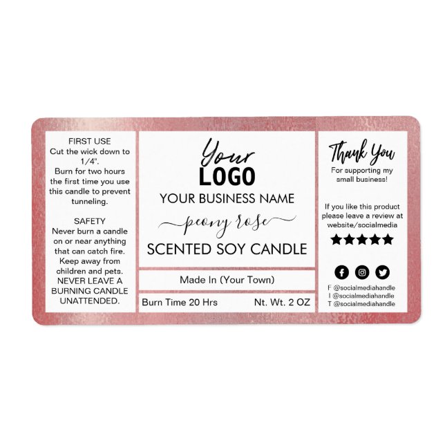 Shimmer Ro Bläck Peony Scented Soy Candle Fraktsedel (Framsidan)