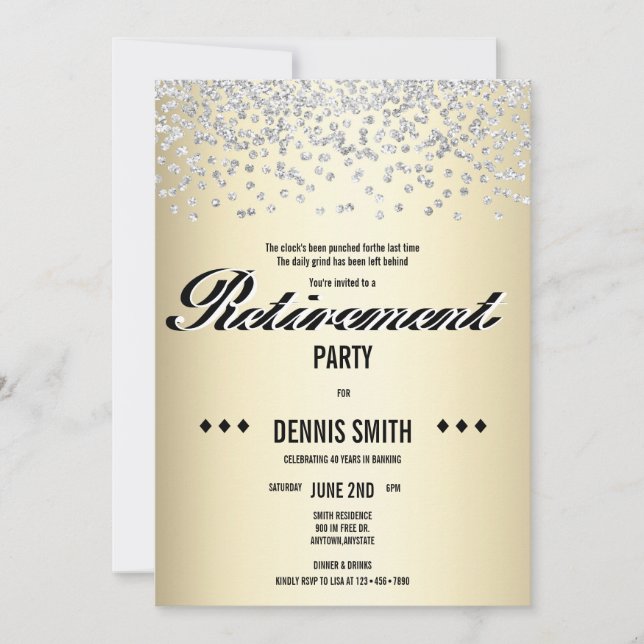 Shimmer | Silver Glitter Konfetti Pension Party Inbjudningar (Framsida)