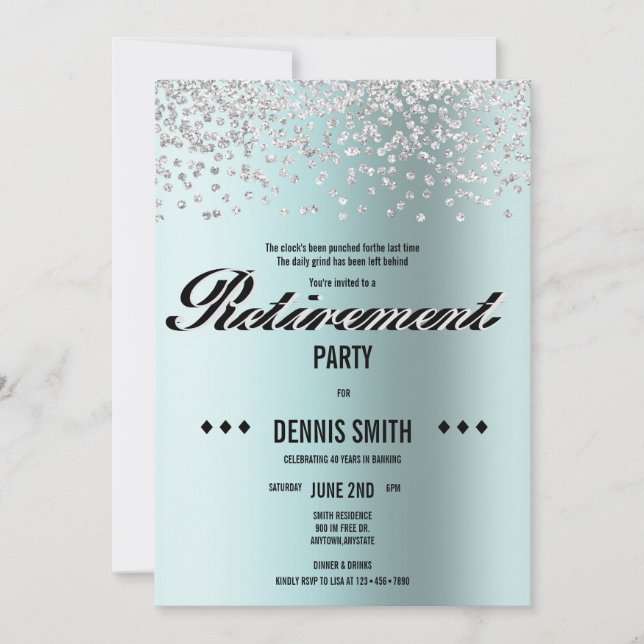 Shimmer | Silver Glitter Konfetti Pension Party Inbjudningar (Framsida)