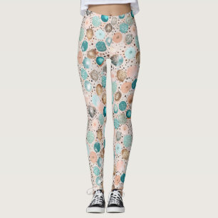 Shimmering Abstrakt Dot Mönster in Turquise, Rosa Leggings