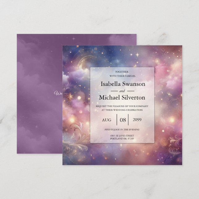 Shimmering Celestial Stardust Himmel Bröllop Inbjudningar (Fram/baksida)