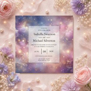 Shimmering Celestial Stardust Skies Bröllop Inbjudningar