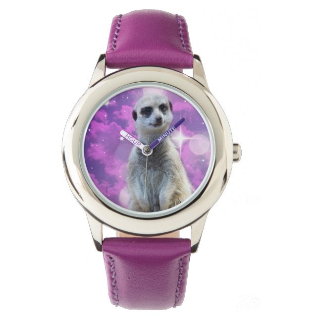 Shimmering Charm: Meerkat på Rosa Bokeh Background Armbandsur (Framsida)