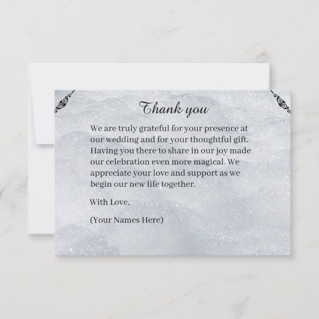 Shimmering Filigree Silver Flat Thank You Card Tack Kort (Framsida)