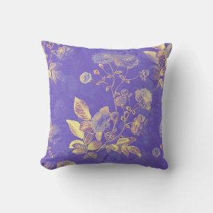 Shimmering Guld Lövs och Lilac Flowers Kudde