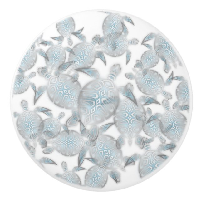 "Shimmering Sea Turtles" | Modern Silver Coastal Knopp (Framsidan)
