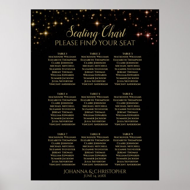 Shimmering Sparkles 9 Bord Bryllop Placeringsplan Poster (Framsidan)