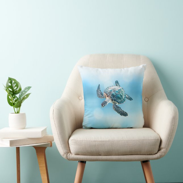 Shimmering Turquoise Sea Turtle | Coastal Kudde (Stol)