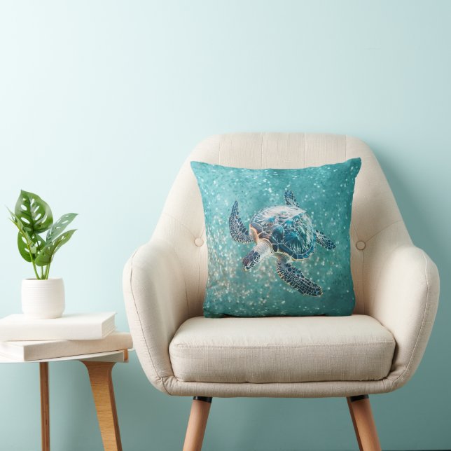 Shimmering Turquoise Sea Turtle | Coastal Kudde (Stol)