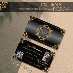 Shimmery Black Guld Decor Logotyp Photo and QR-kod Visitkort