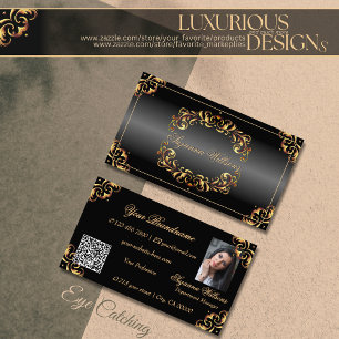 Shimmery Black Guld Decor med foto- och QR-kod Visitkort