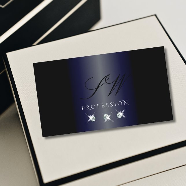 Shimmery Blue Black Sparkling Diamonds Initialer Visitkort (Skapare uppladdad)