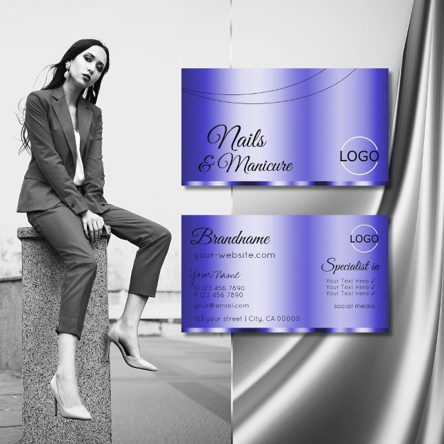 Shimmery Blue Glamora med Logotyp Modern Visitkort (Skapare uppladdad)