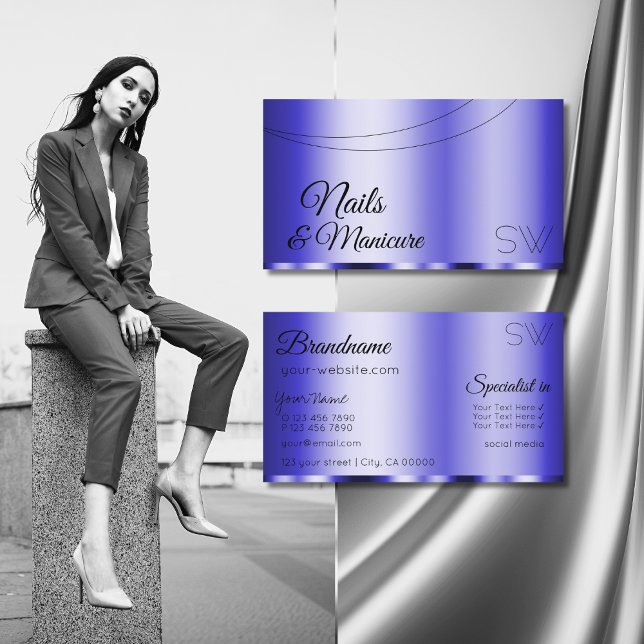 Shimmery Blue Glamora med Monogram Modern Visitkort (Skapare uppladdad)