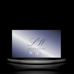 Shimmery Blue Silver Sparkling Diamonds Monogram Visitkort