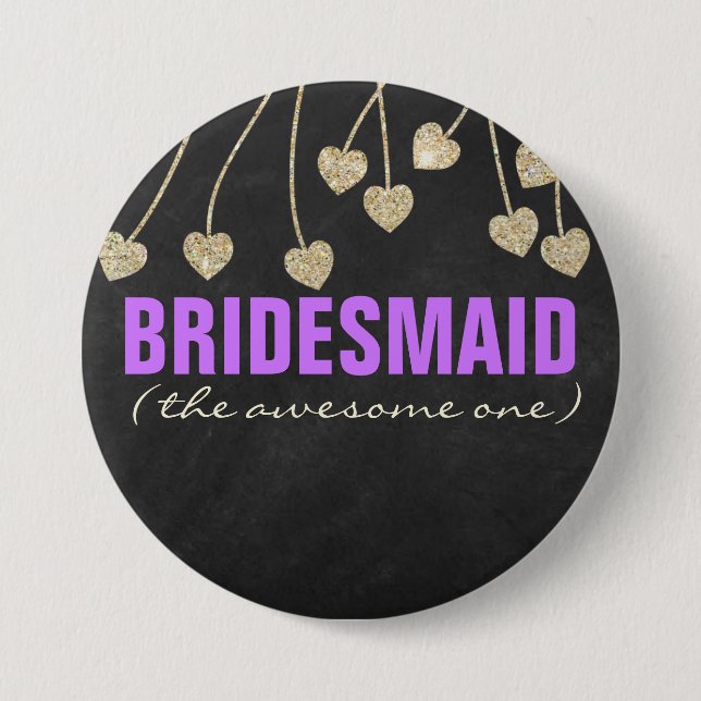 Shimmery Chic Bridesmaid Button Pin (lila) Knapp (Framsida)