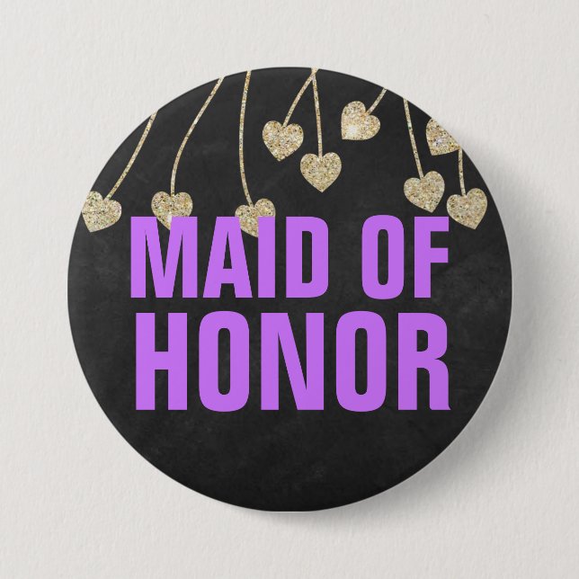 Shimmery Chic Maid of honor Button Pin (lila) Knapp (Framsida)