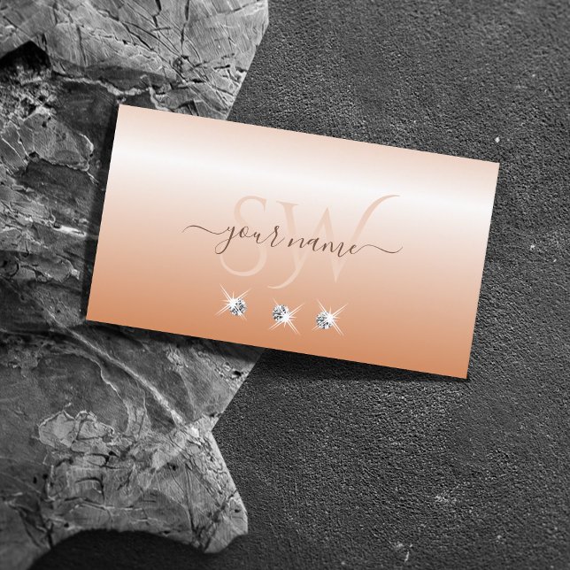Shimmery Coral Ombre Sparkling Diamonds Initialer Visitkort (Skapare uppladdad)