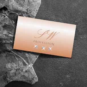 Shimmery Coral Ombre Sparkling Diamonds Monogram Visitkort