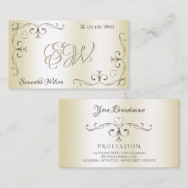 Shimmery Cream Ornate Corners Initialer Ornamental Visitkort