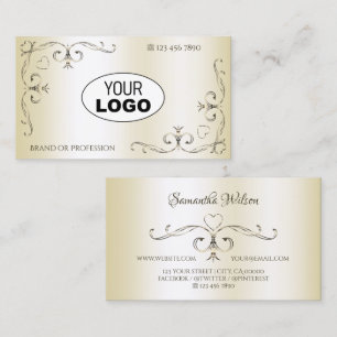 Shimmery Cream Ornate Corners med Logotyp Ornament Visitkort