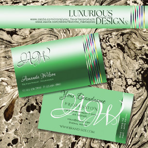 Shimmery Emerald Grönt Colorful Rand Monogram Visitkort