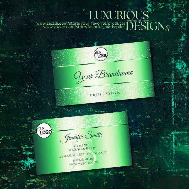 Shimmery Emerald Grönt Glitter Spark Monogram Logo Visitkort (Skapare uppladdad)