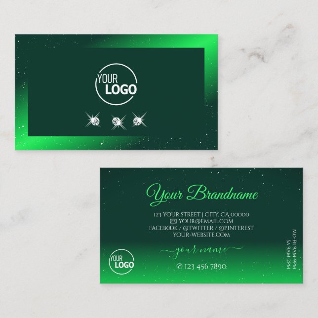 Shimmery Emerald Grönt Sparkling Diamonds Add Logo Visitkort (Fram/baksida)