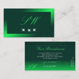 Shimmery Emerald Grönt Sparkling Diamonds Monogram Visitkort