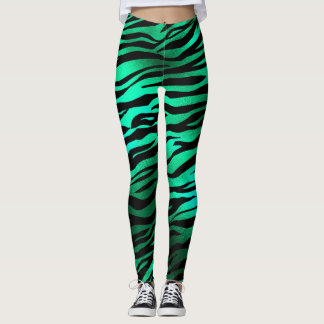 Shimmery Emerald Grönt Zebra/Tiger Print Leggings