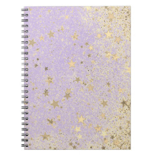 Shimmery Glittery Guld Stars på Lavender Anteckningsbok