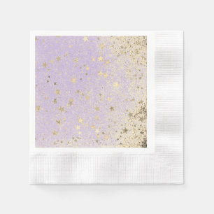 Shimmery Glittery Guld Stars på Lavender Pappersservett