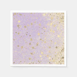 Shimmery Glittery Guld Stars på Lavender Pappersservett