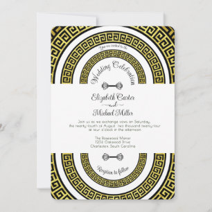 Shimmery Golden Foil Effect Greece Meander Infinit Inbjudningar