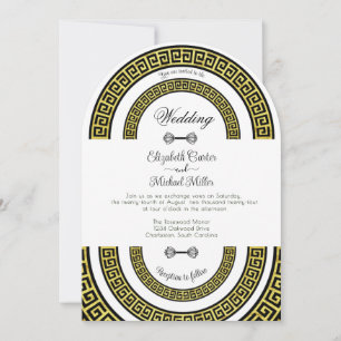 Shimmery Golden Foil Effect Greece Meander Infinit Inbjudningar