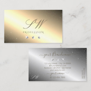 Shimmery Golden Silver Sparkling Diamonds Monogram Visitkort