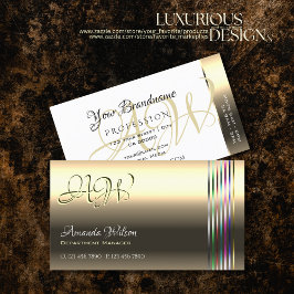 Shimmery Golden White Colorful Rand Monogram Visitkort