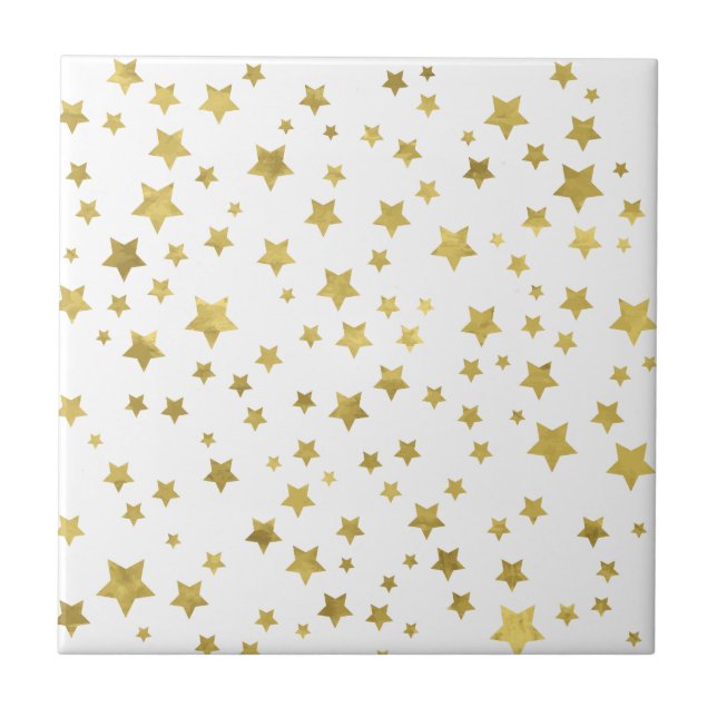Shimmery Goldstars Golden Star Mönster Kakelplatta (Framsidan)