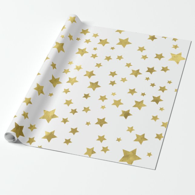 Shimmery Goldstars Golden Star Mönster Presentpapper (Utrullad)