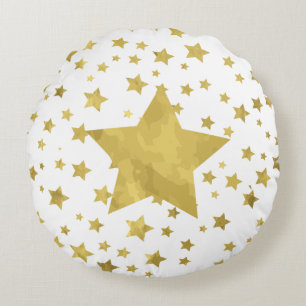Shimmery Goldstars Golden Star Mönster Rund Kudde