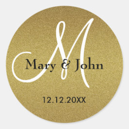 Shimmery Guld Bröllop Monogram Sälar Runt Klistermärke