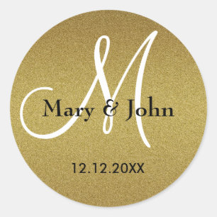 Shimmery Guld Bröllop Monogram Sälar Runt Klistermärke