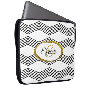 Shimmery Guld Faux Glitter & Zig Zag Mönster Laptop Fodral