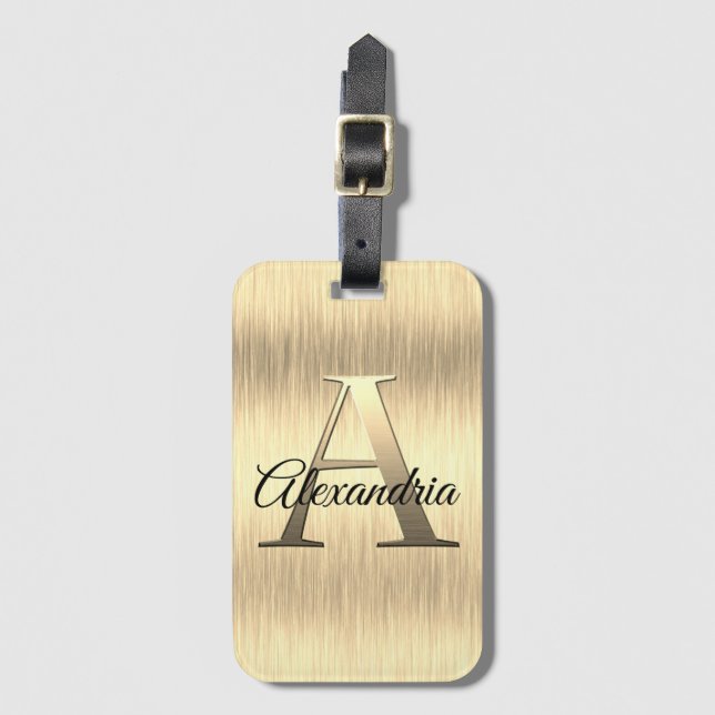 Shimmery Guld Monogram Bagagebricka (Framsida vertikal)
