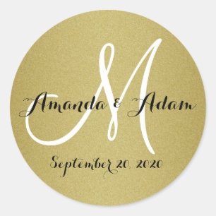 Shimmery Guld Monogram Sälar Sticker Runt Klistermärke