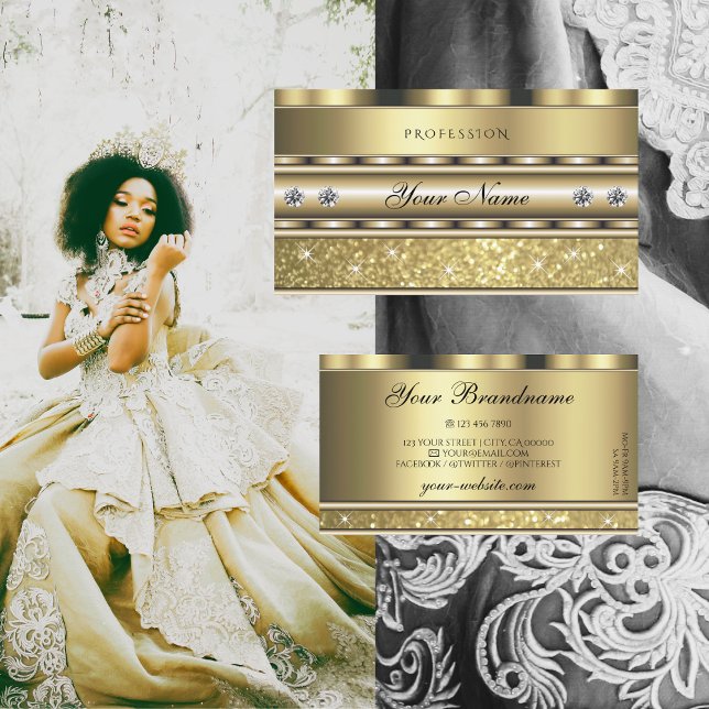 Shimmery Guld Sparkling Glitter Diamonds Luxurious Visitkort (Skapare uppladdad)