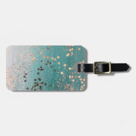 Shimmery Guld Stars på Teal Bagagebricka